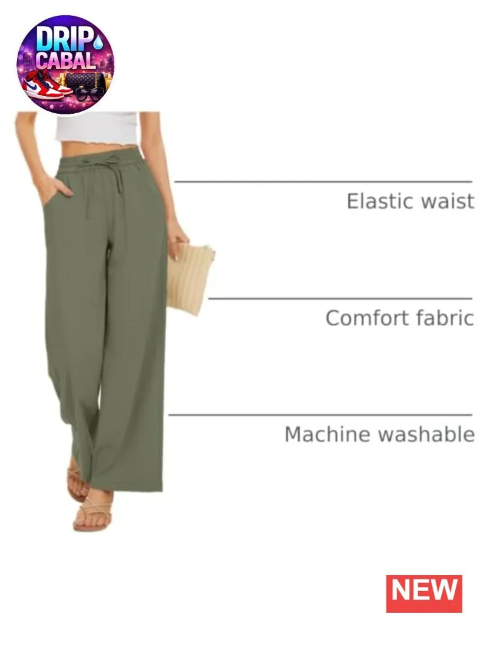 Flowy Wide Leg Palazzo Pants Drawstring Waist Pockets Loose Fit